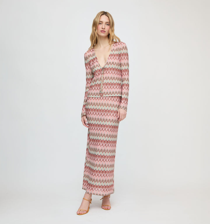 The Zoey Maxi Skirt - Pink Multi Smooth Shimmer Knit