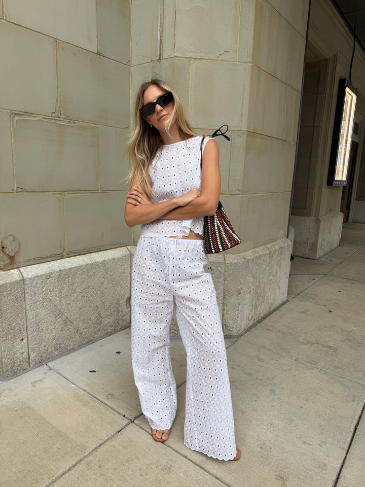 The Giovanna Pant - White Diamond Eyelet