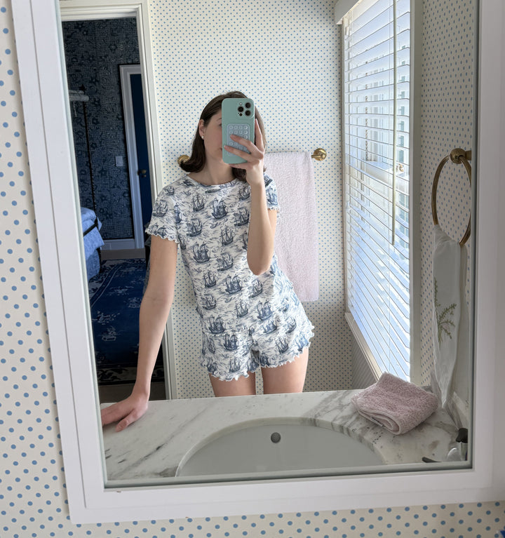 The Nina Pajama Set - Navy Mariner's Toile