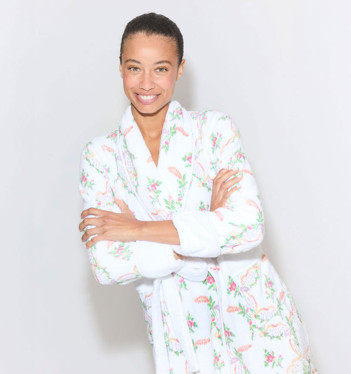 The Hotel Robe - Pink Ribbon Rose Ikat