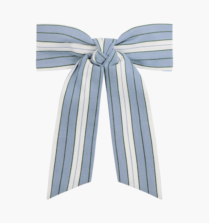 The Belle Bow -  Coln Ticking Stripe Dusty Blue