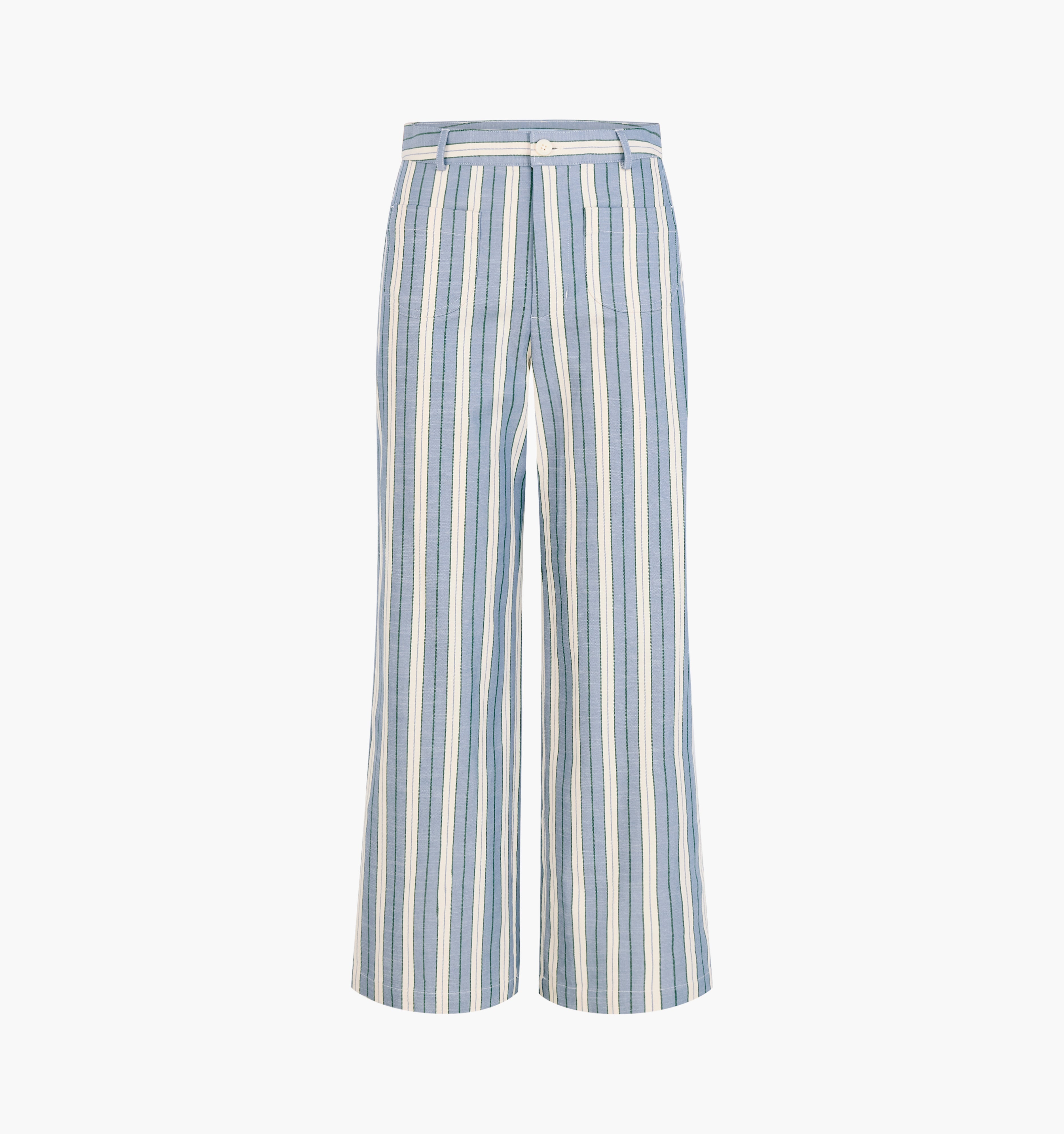 The Mindy Pant -  Coln Ticking Stripe Dusty Blue