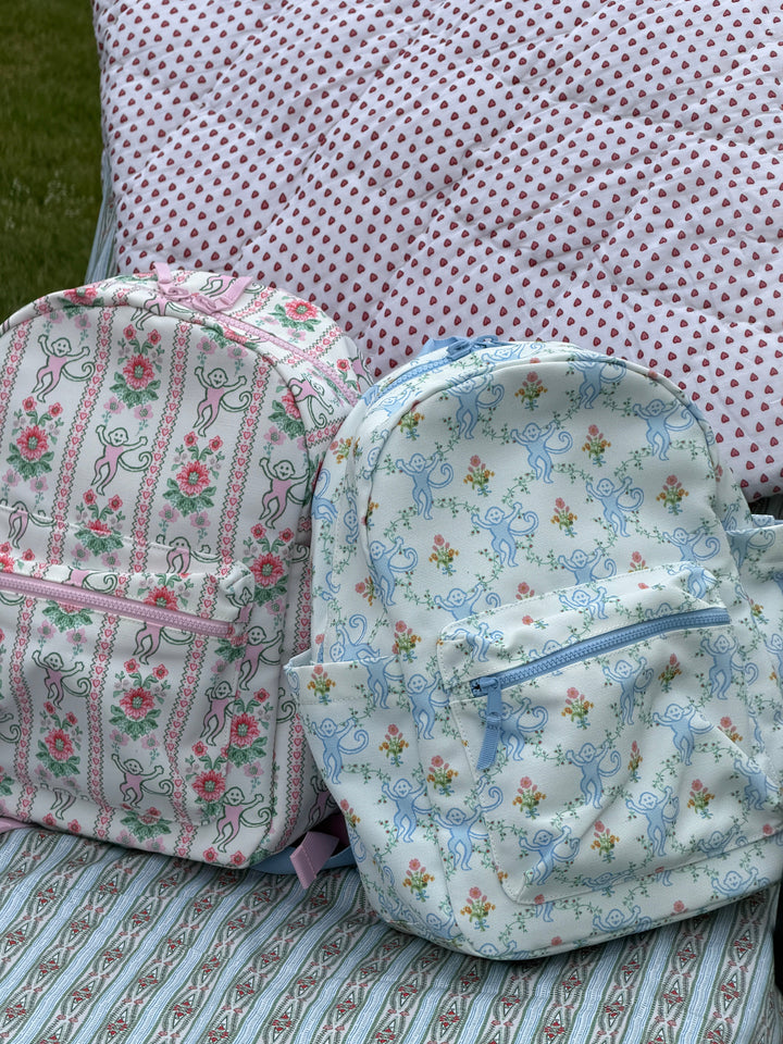 Roller Rabbit x Hill House Backpack - Blue Floral Monkey Trellis