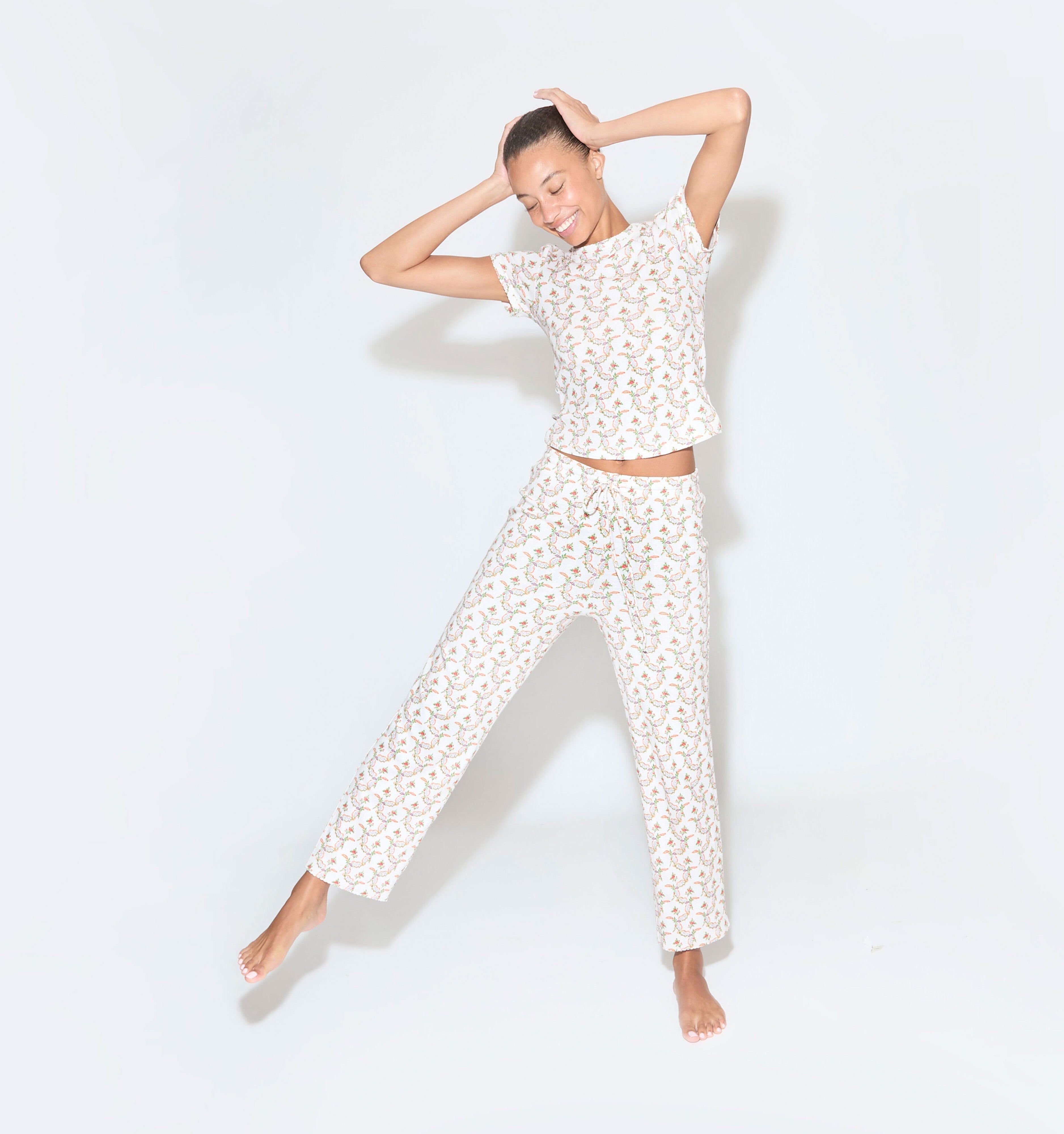 The Cleo Pointelle Set - Pink Ribbon Rose Ikat