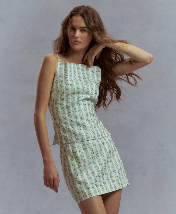 The Hallie Skirt - Brocade Vine Stripe