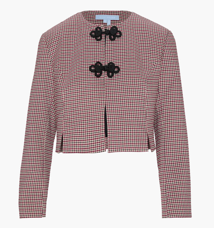 The Aubriella Jacket - Burgundy Holmes Houndstooth