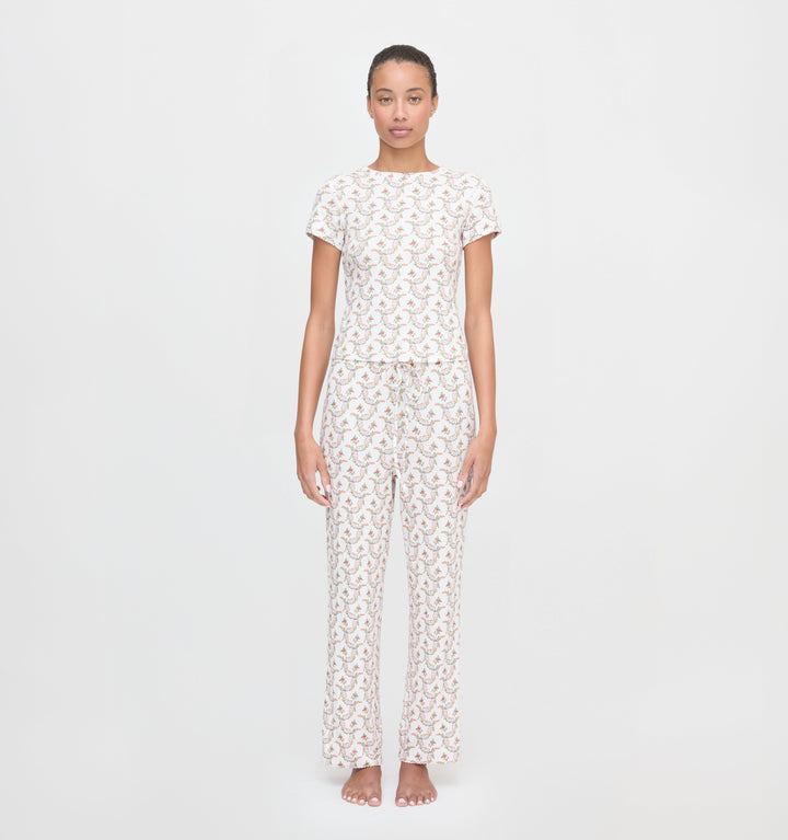 The Cleo Pointelle Set - Pink Ribbon Rose Ikat
