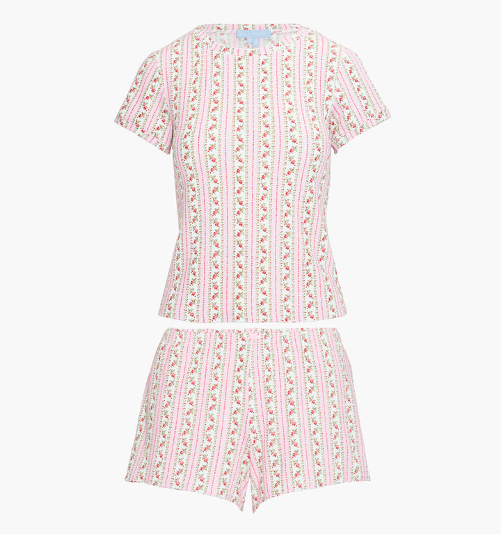 The Coco Pointelle PJ Set - Pink Floral Dot Stripe