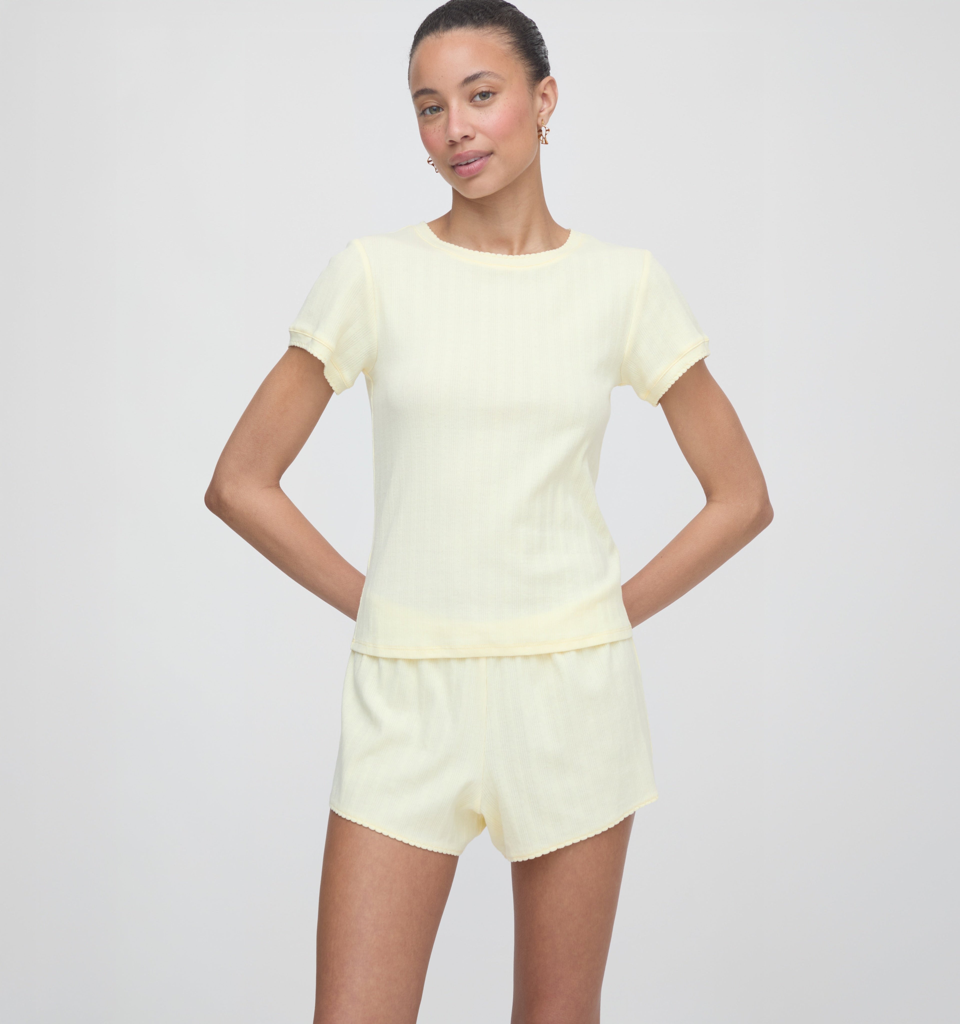 The Coco Pointelle PJ Set - Butter Yellow Pointelle