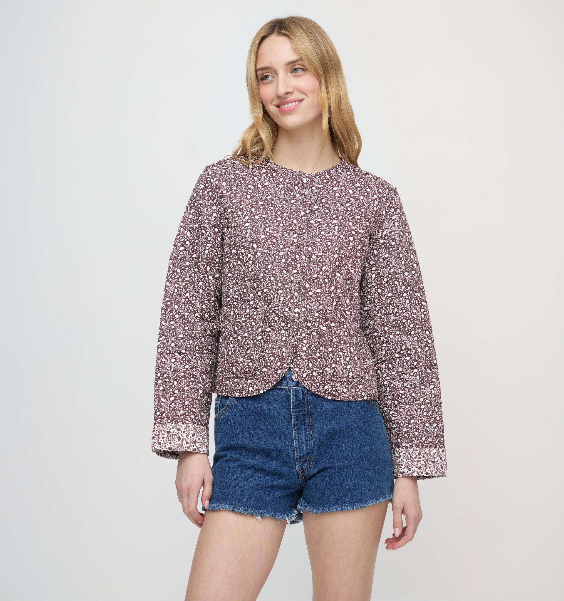 The Cropped Rowan Jacket - Chocolate Ditsy Thistle