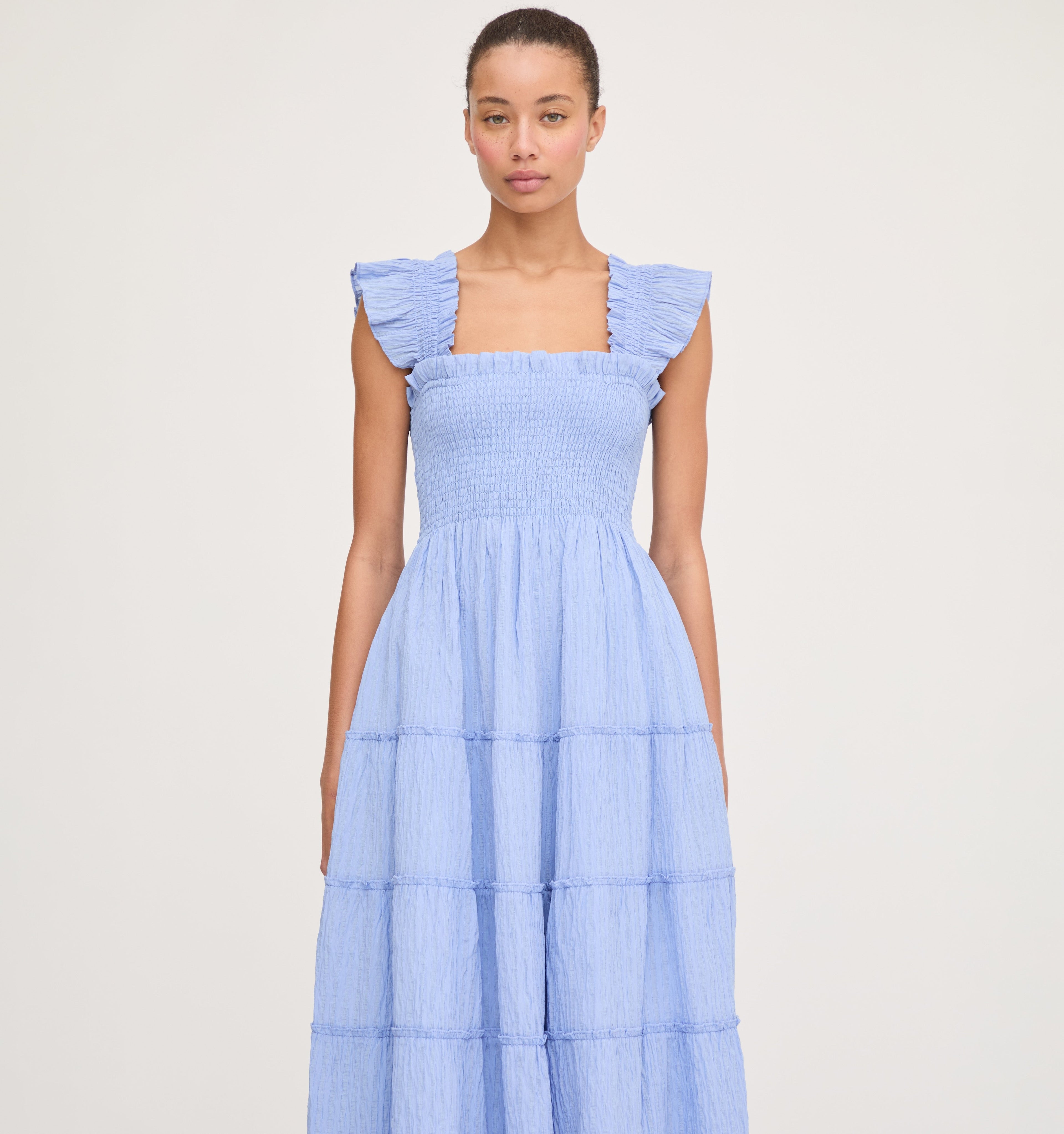 The Ellie Maxi Nap Dress - Bluebird Tonal Seersucker