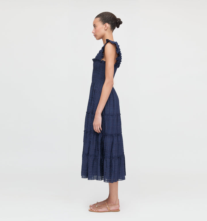 The Ellie Nap Dress - Navy Sheer Plaid