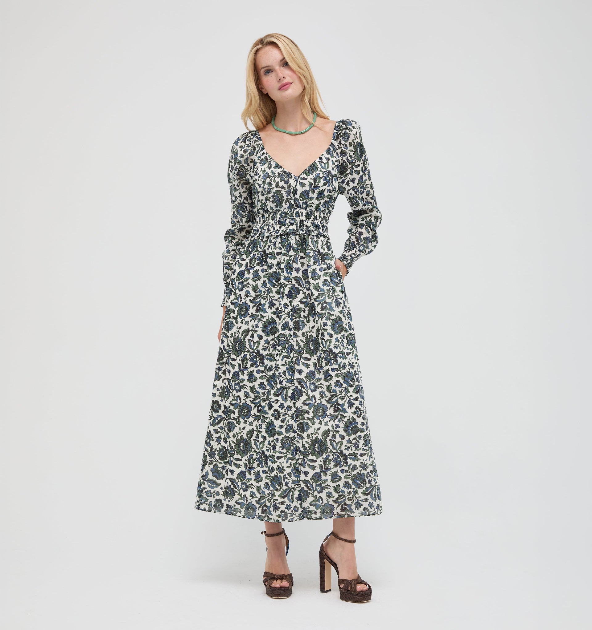 The Eugenia Nap Dress -  Jacobean Bloom Blue/Green