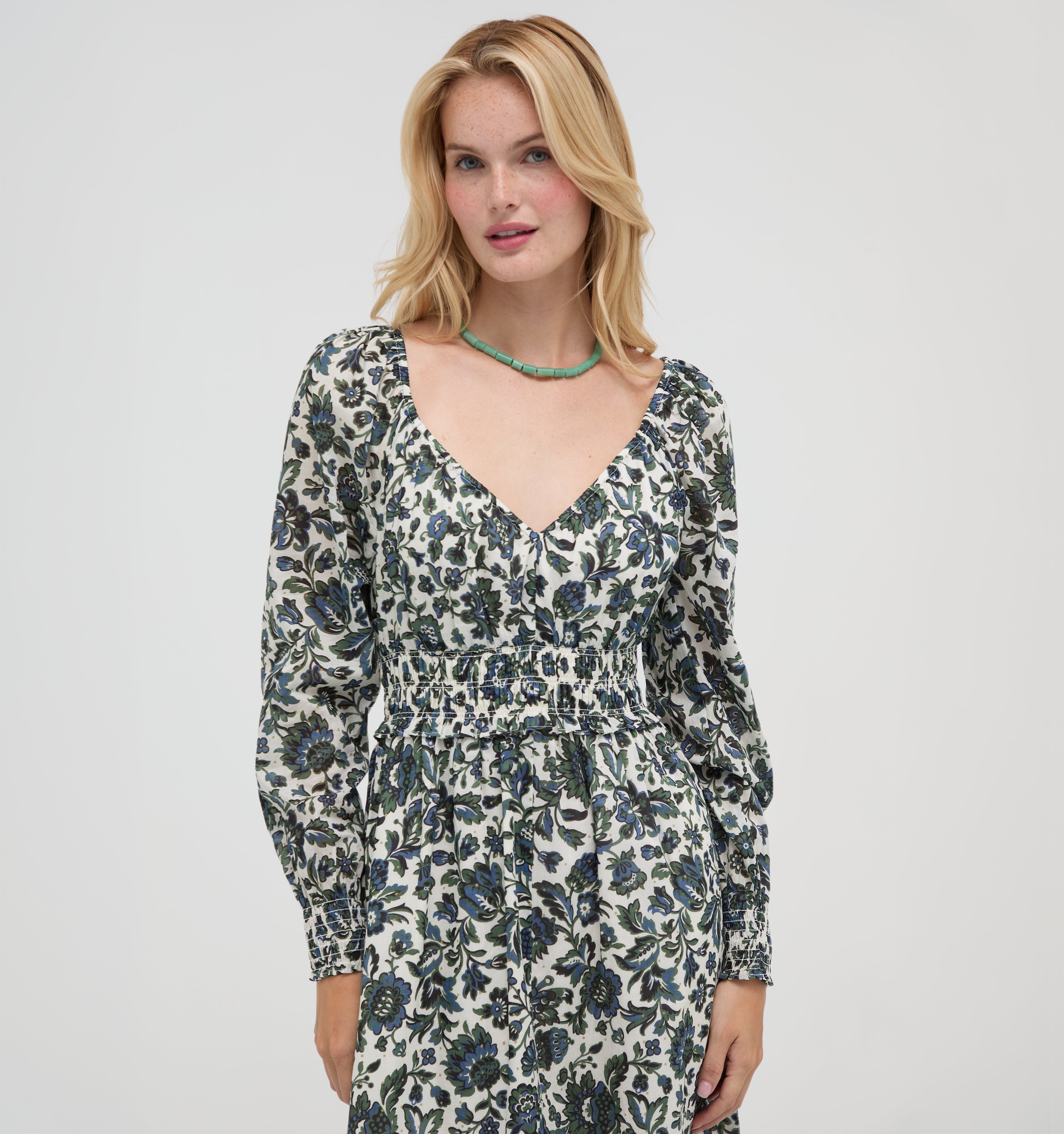 The Eugenia Nap Dress -  Jacobean Bloom Blue/Green