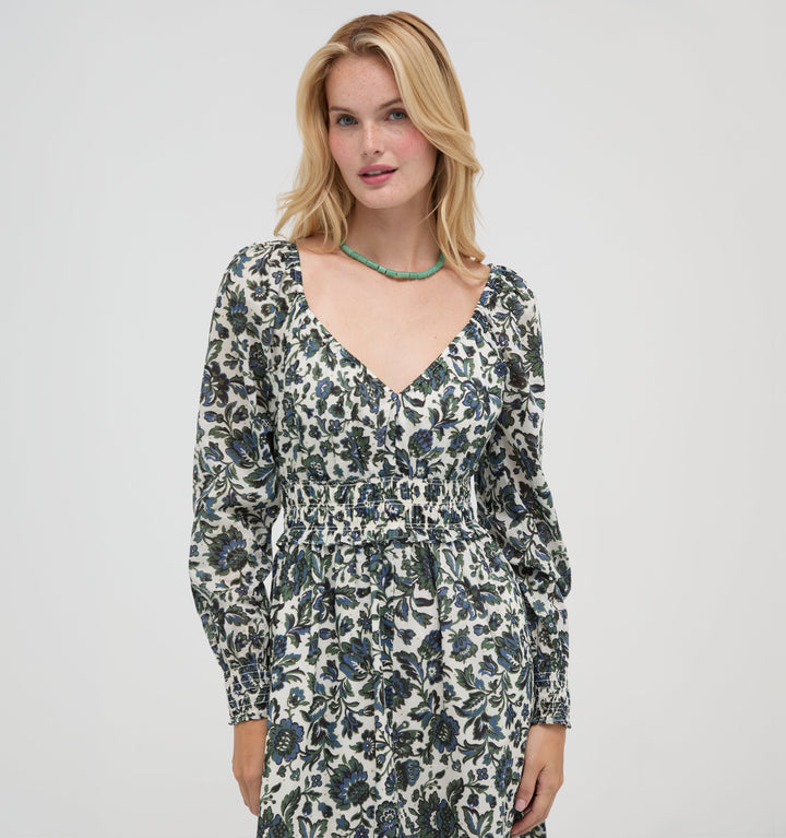 The Eugenia Nap Dress -  Jacobean Bloom Blue/Green