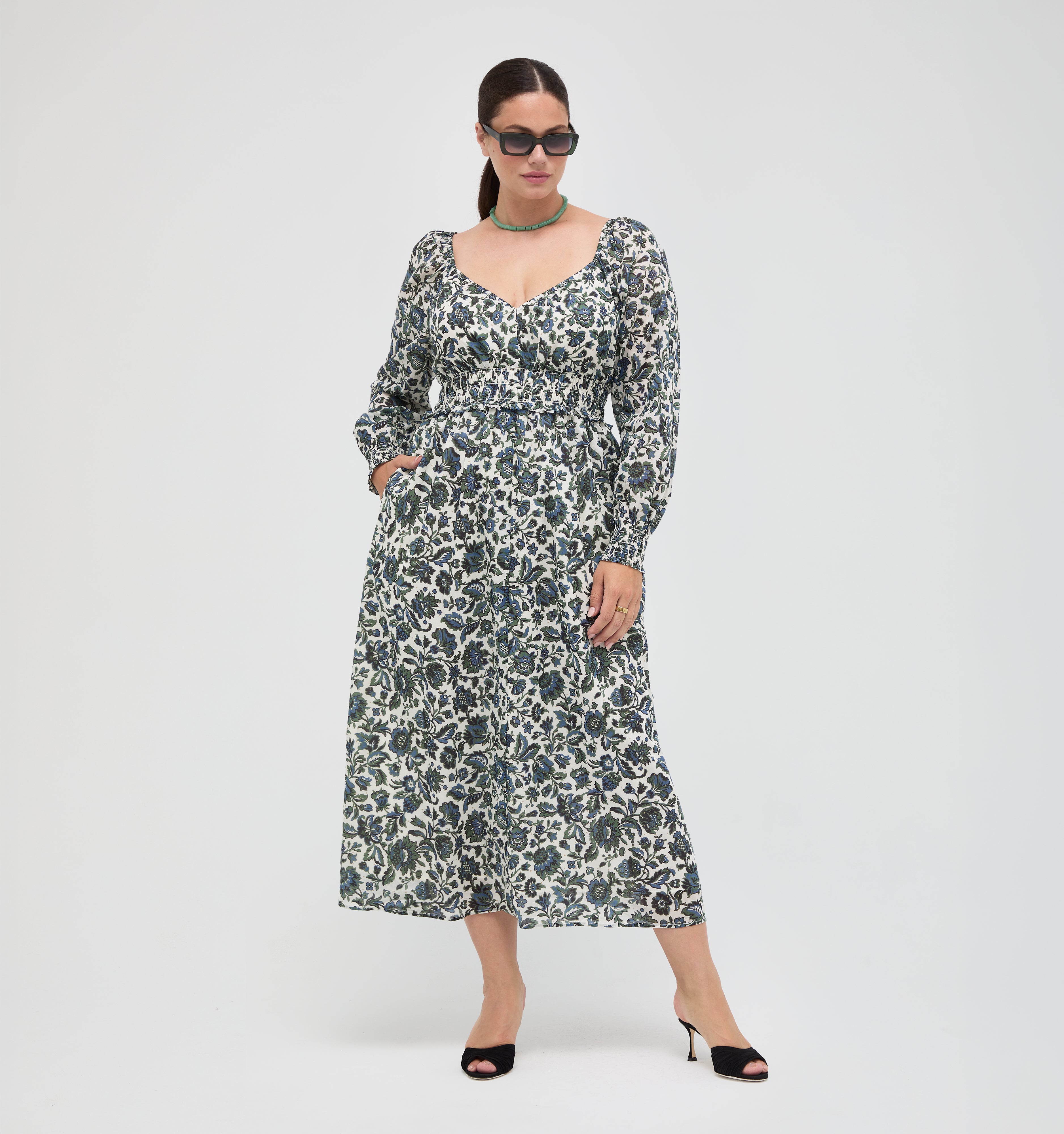The Eugenia Nap Dress -  Jacobean Bloom Blue/Green