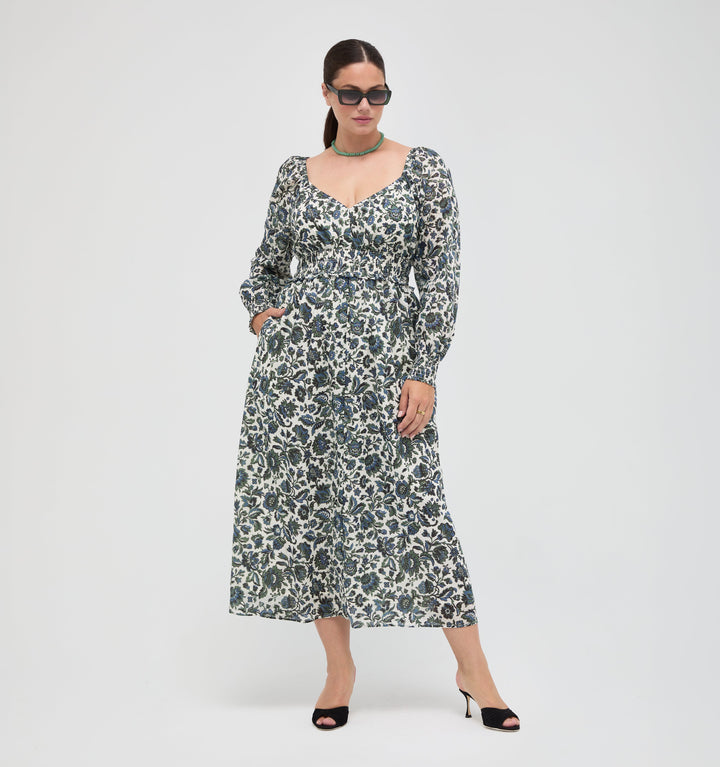 The Eugenia Nap Dress -  Jacobean Bloom Blue/Green