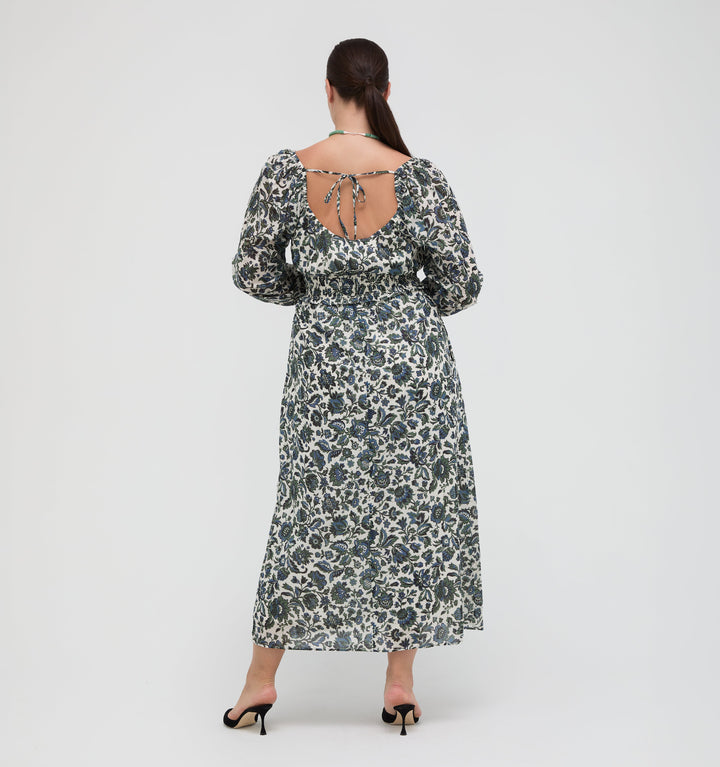The Eugenia Nap Dress -  Jacobean Bloom Blue/Green