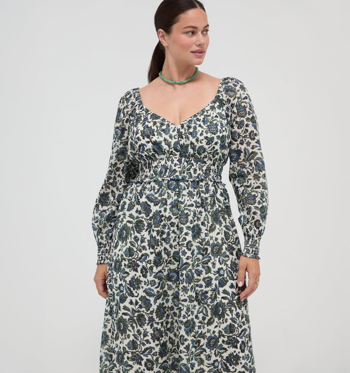 The Eugenia Nap Dress -  Jacobean Bloom Blue/Green