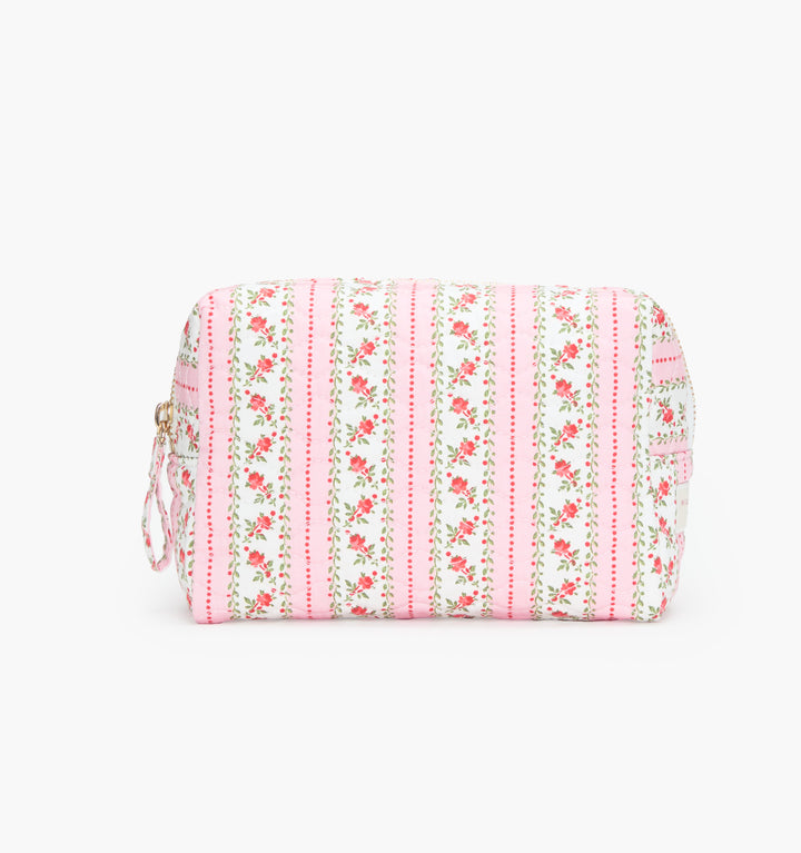 The Mini Quilted Cosmetic Bag - Pink Floral Dot Stripe