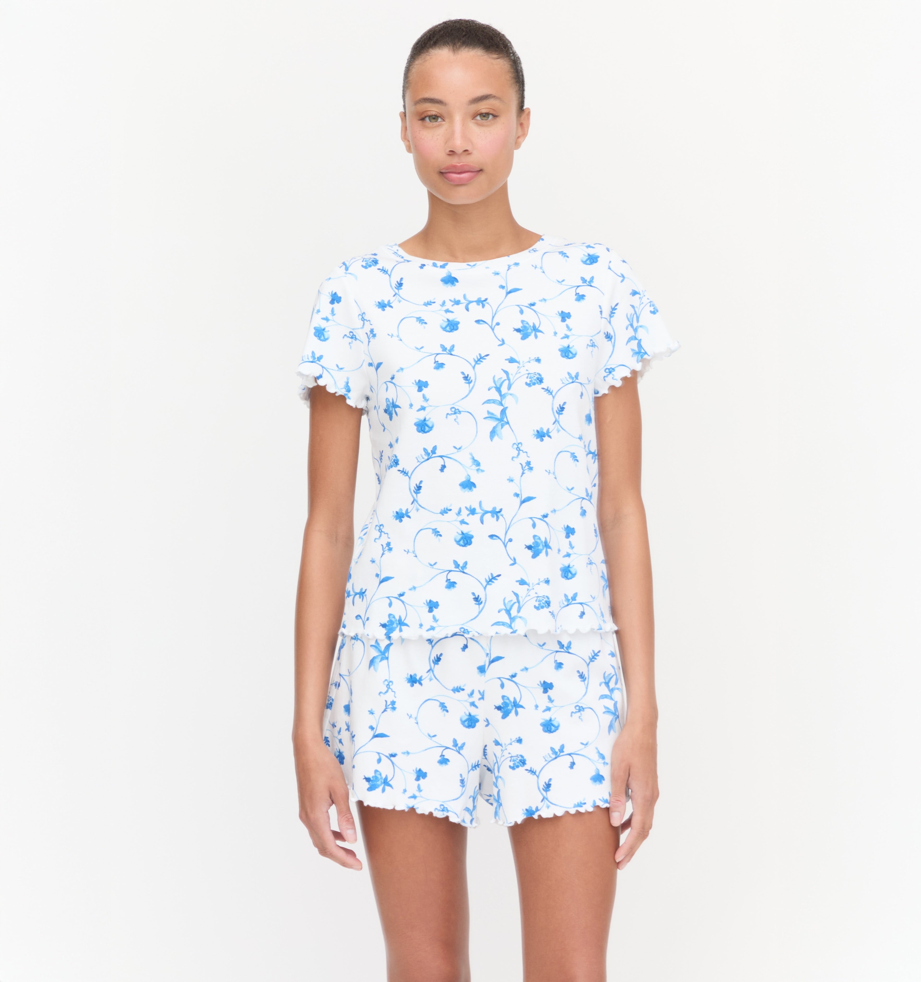 The Nina Pajama Set - Blue Botanical
