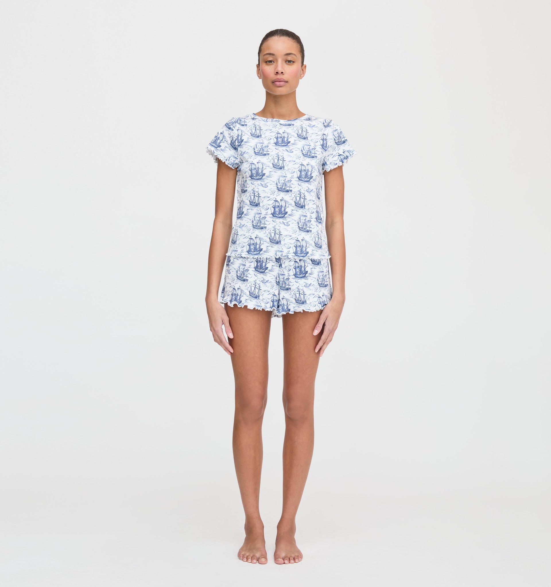 The Nina Pajama Set - Navy Mariner's Toile