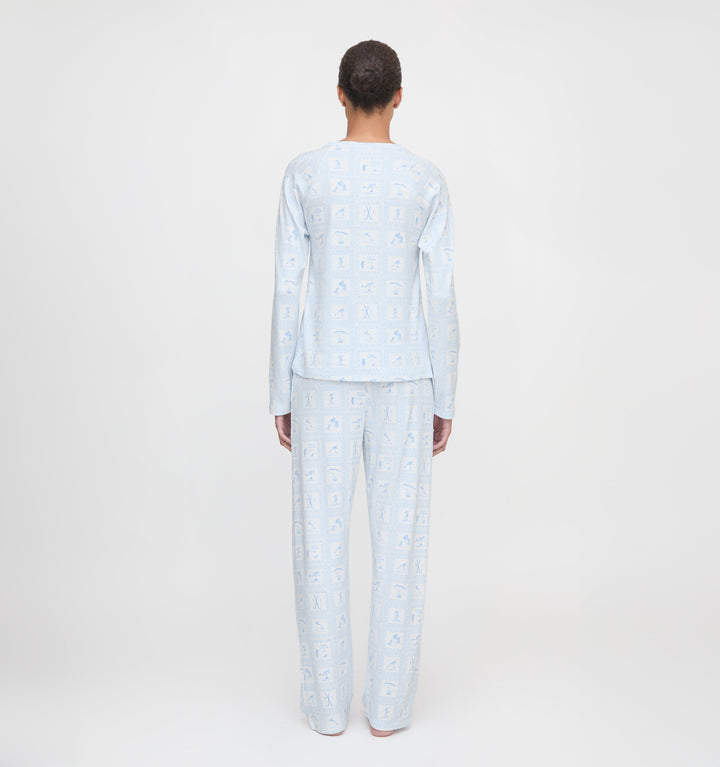 The Olivia Pajama Set - Blue Skiers Toile