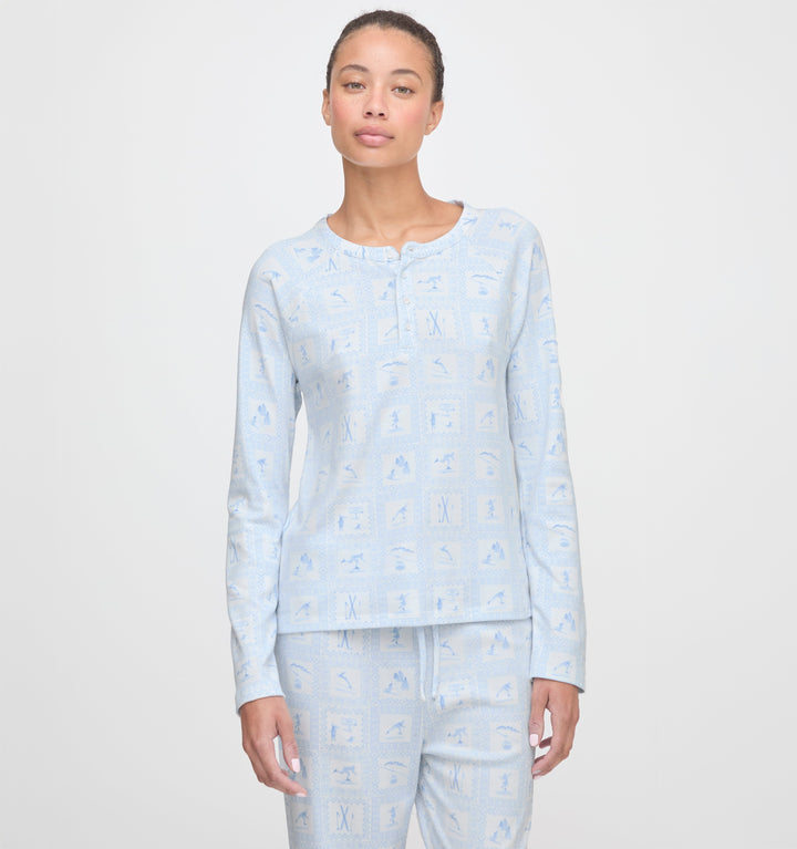 The Olivia Pajama Set - Blue Skiers Toile