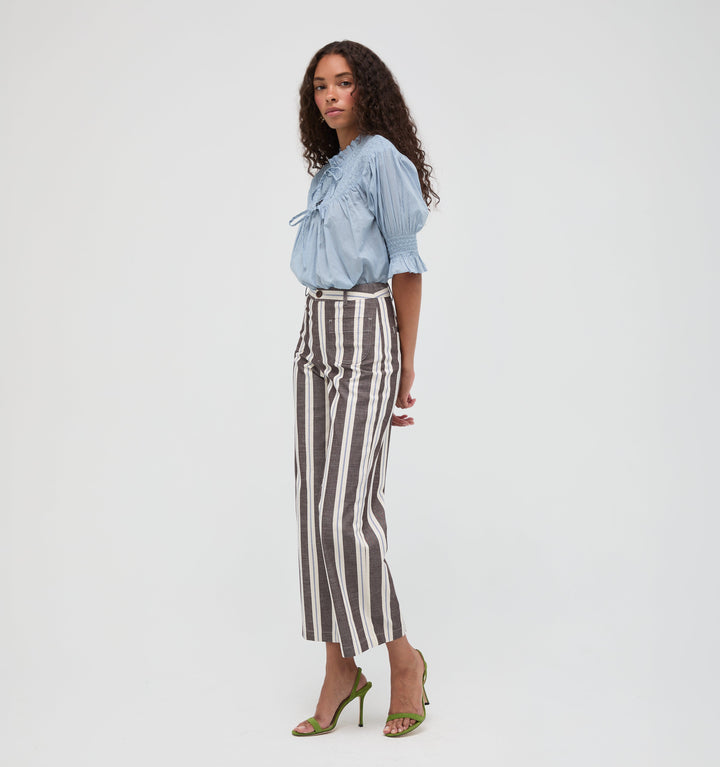 The Mindy Pant -  Coln Ticking Stripe Chocolate