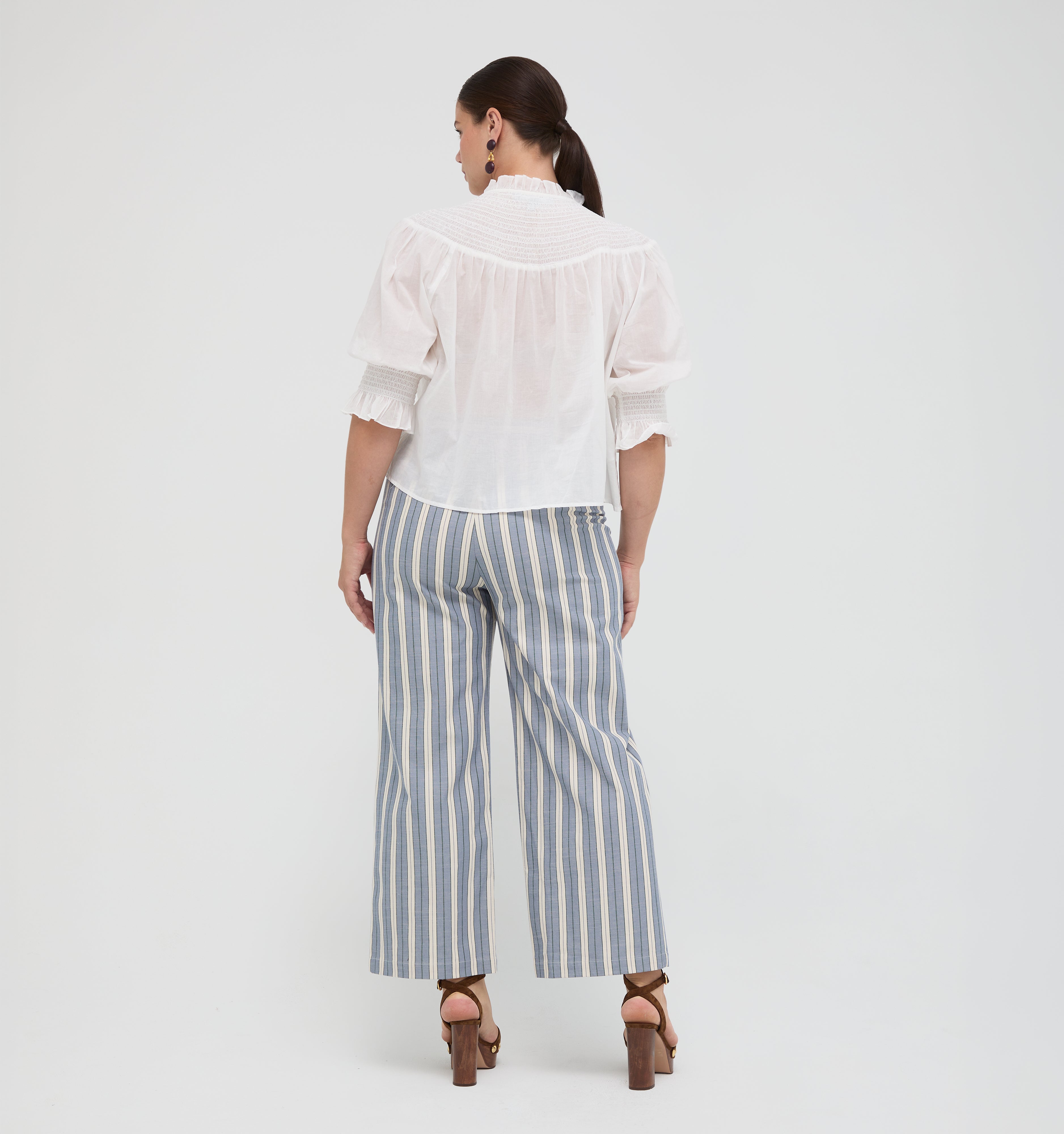 The Mindy Pant -  Coln Ticking Stripe Dusty Blue