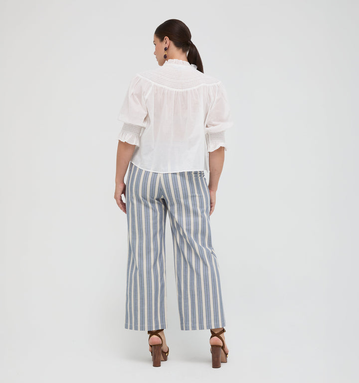 The Mindy Pant -  Coln Ticking Stripe Dusty Blue