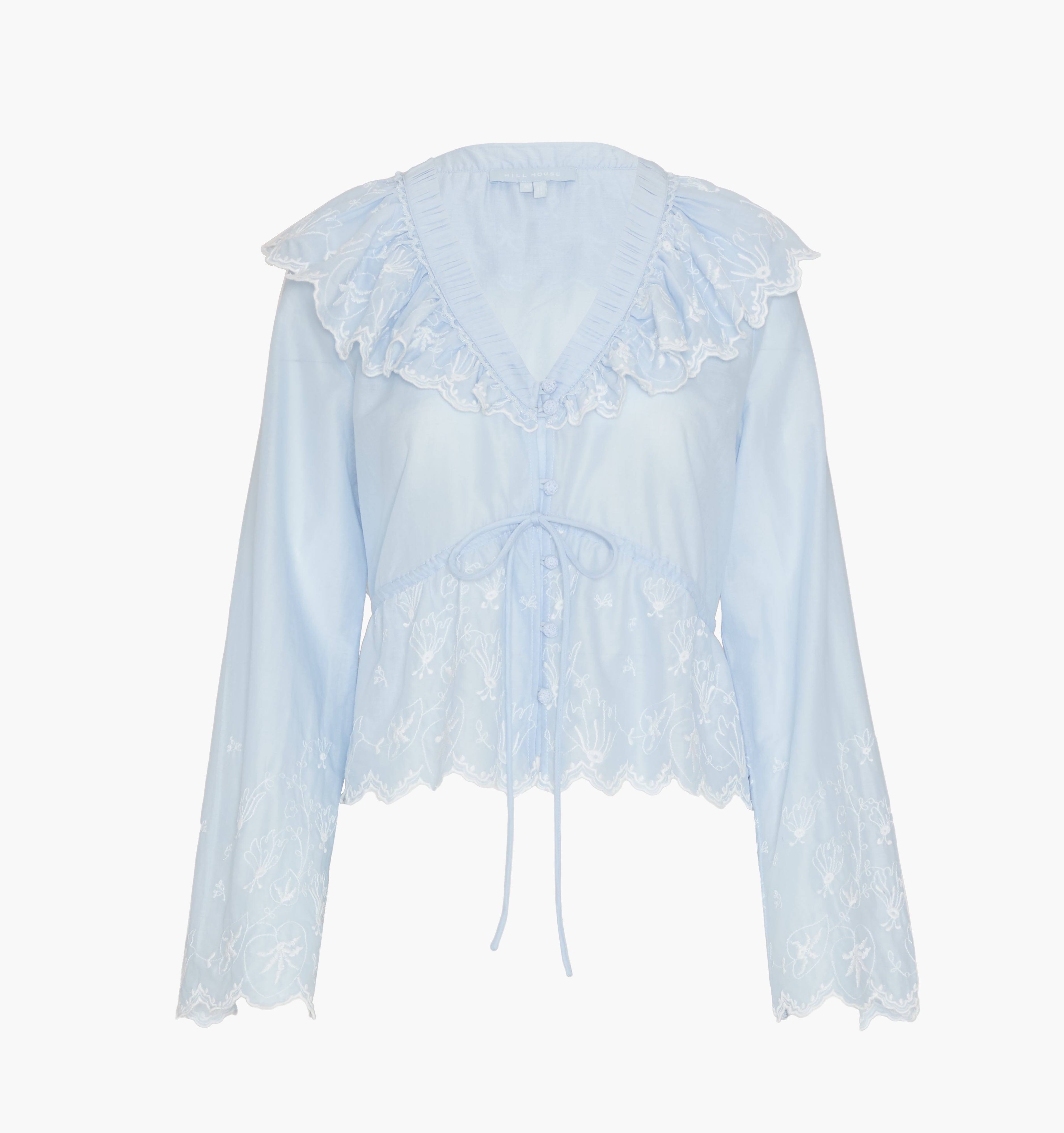 The Zoya Top - Powder Blue with White Embroidery