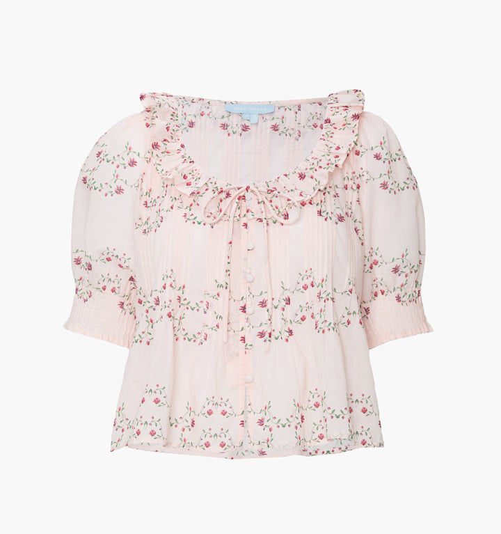 The Camri Top - Pink Floral Vine Scallop