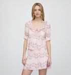 The Camri Top - Pink Floral Vine Scallop