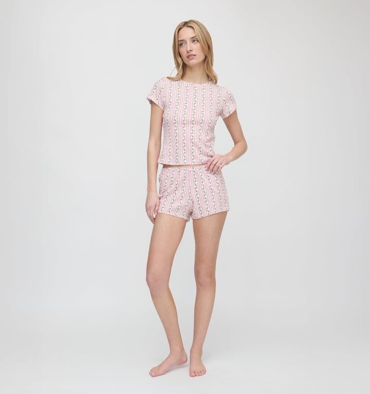 The Coco Pointelle PJ Set - Pink Floral Dot Stripe