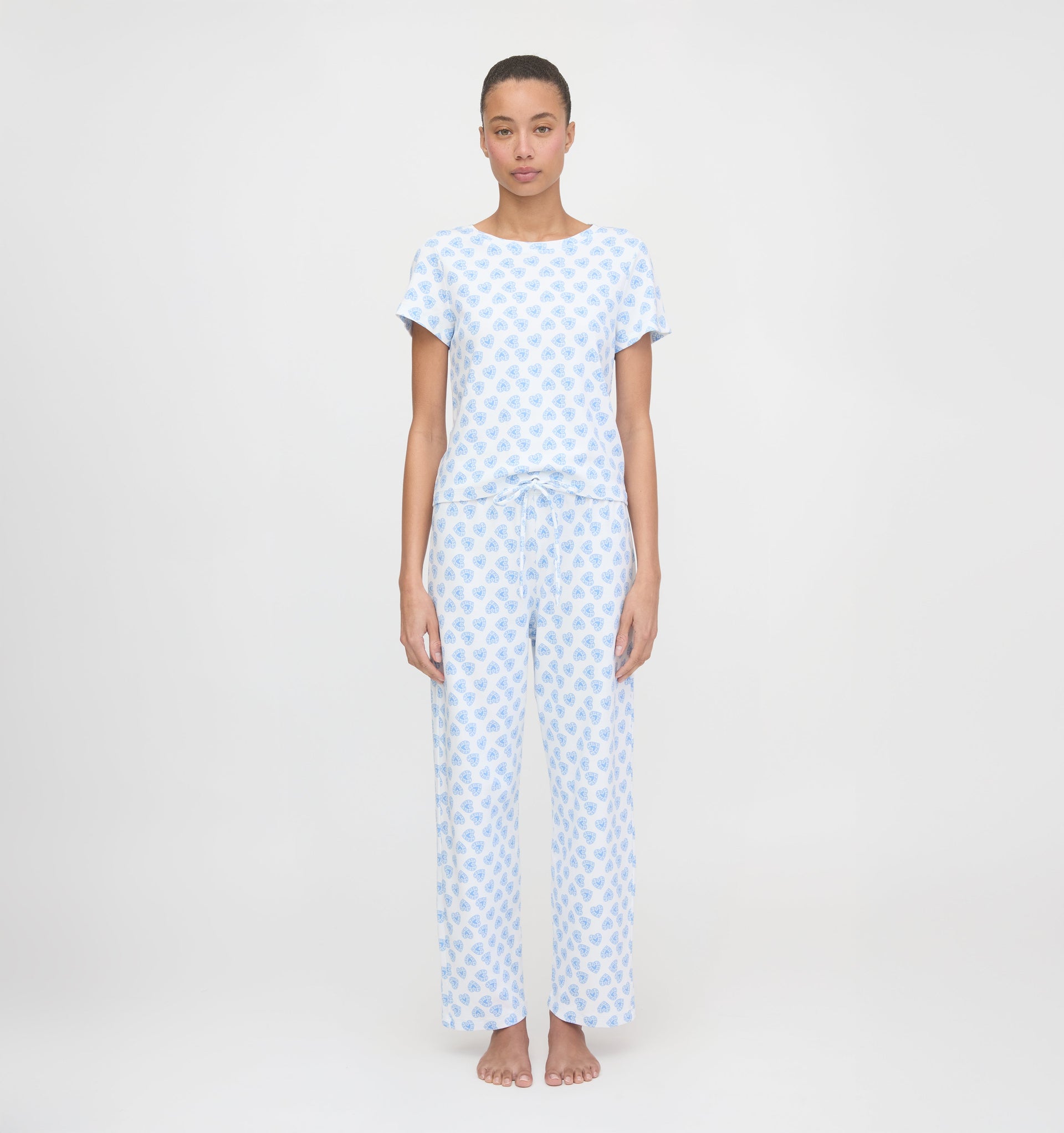 The Kelly Pajama Set - Blue Doily Heart