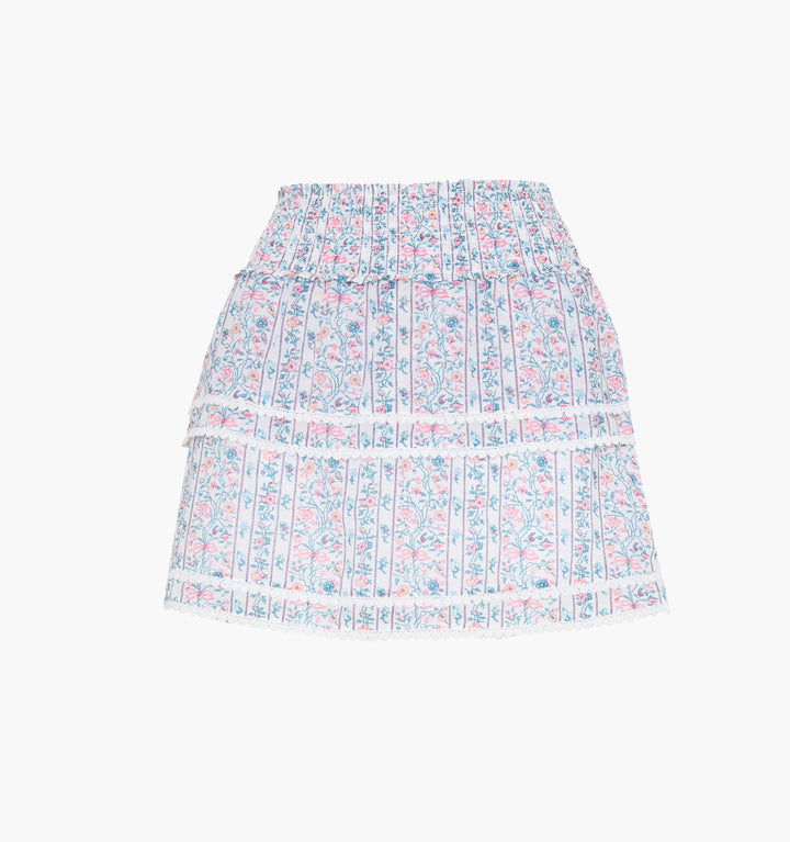 The Meena Skirt - White Etched Floral Stripe
