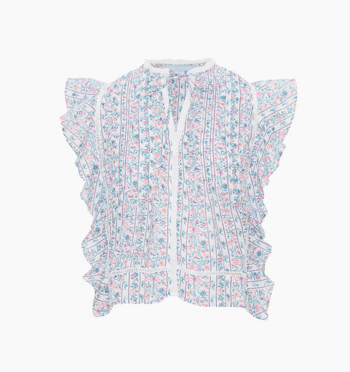 The Ramona Top - White Etched Floral Stripe