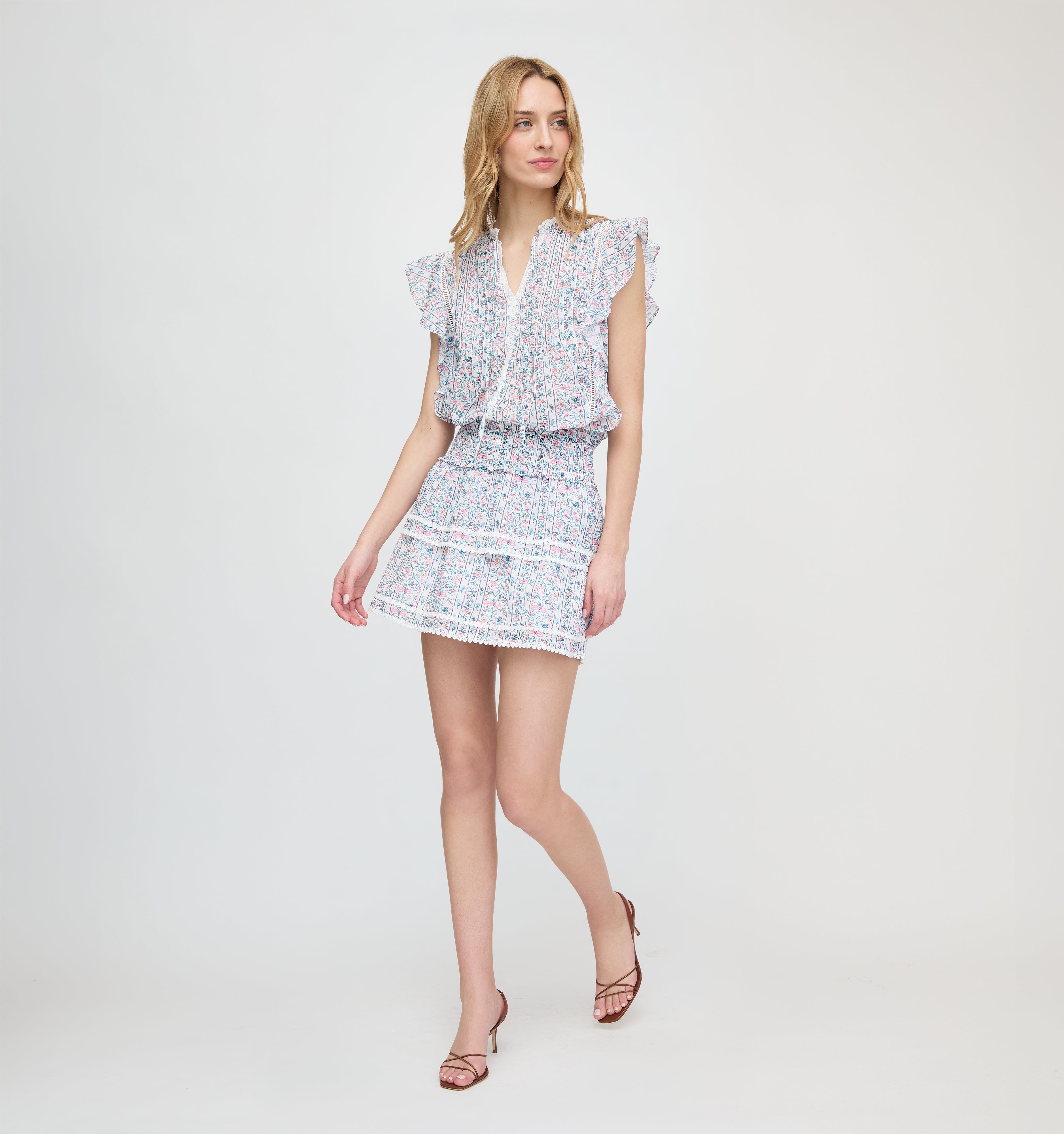 The Meena Skirt - White Etched Floral Stripe
