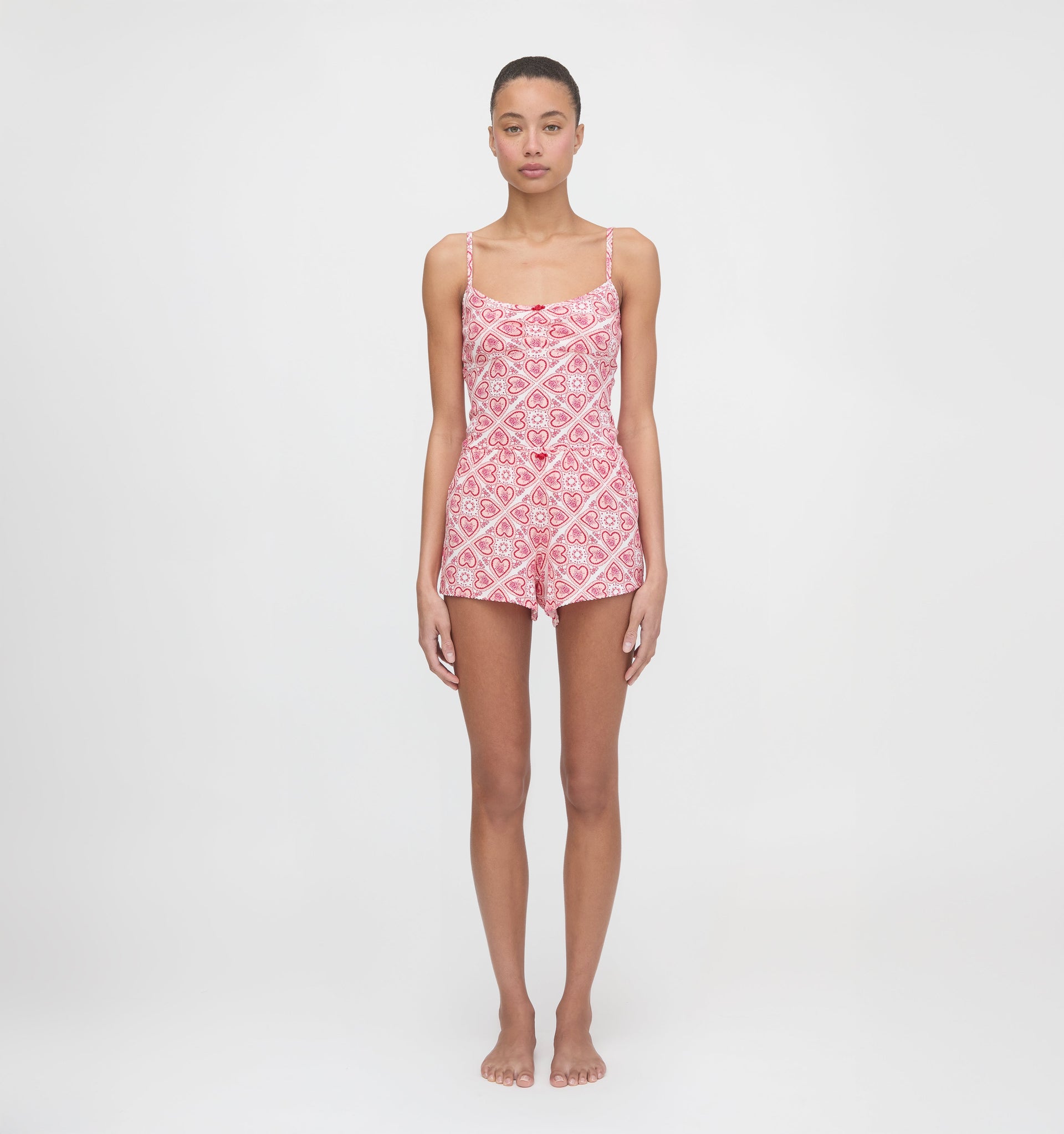 The Sadie Pointelle PJ Set - White Patchwork Doily Heart
