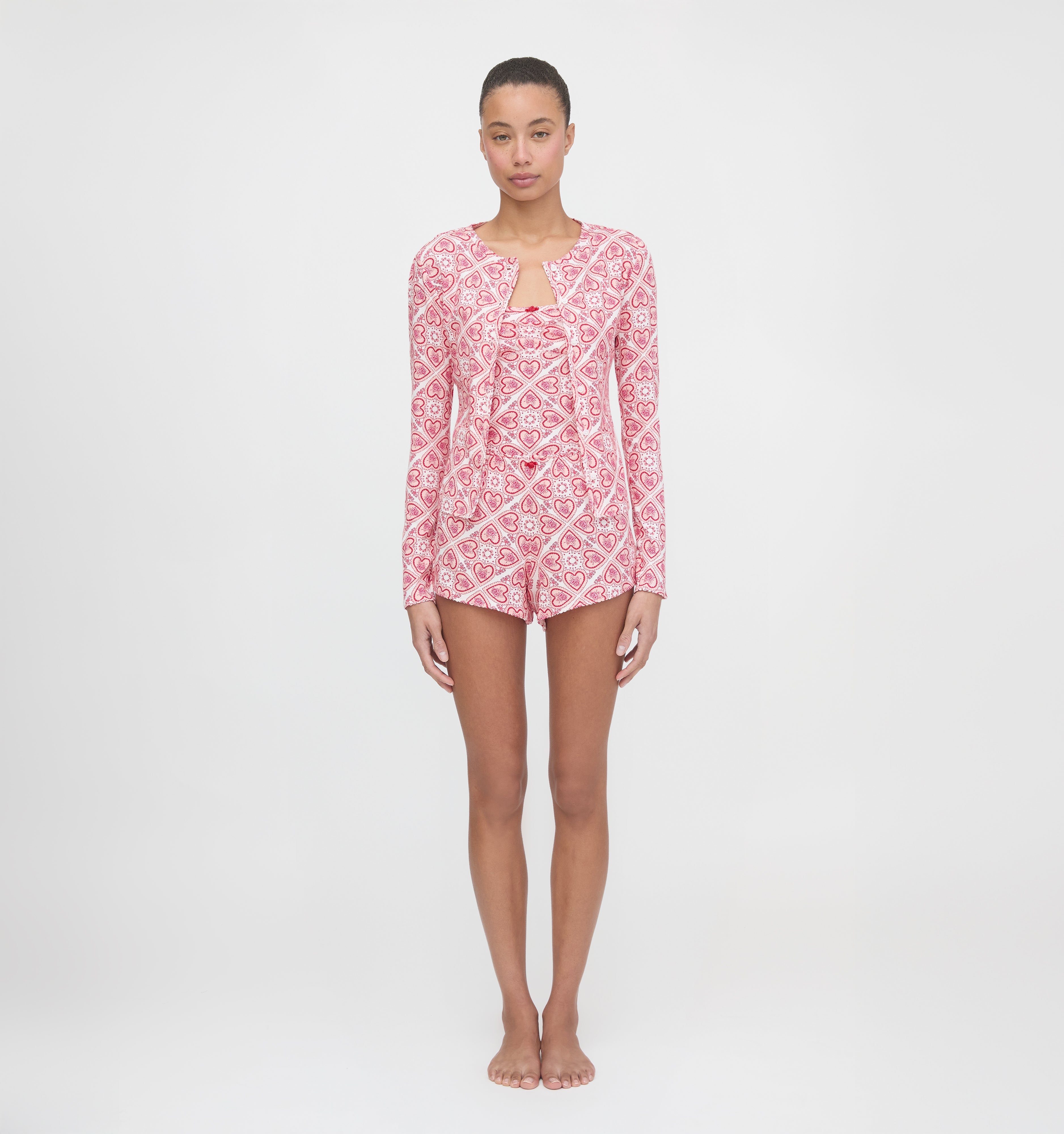 The Kaelie Pointelle Cardigan - White Patchwork Doily Heart