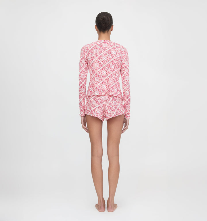 The Kaelie Pointelle Cardigan - White Patchwork Doily Heart
