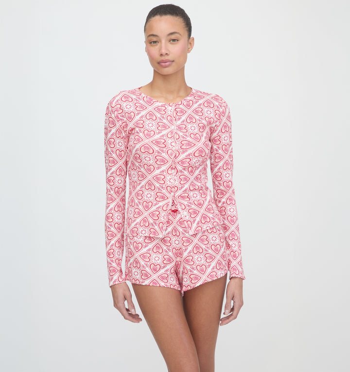 The Kaelie Pointelle Cardigan - White Patchwork Doily Heart