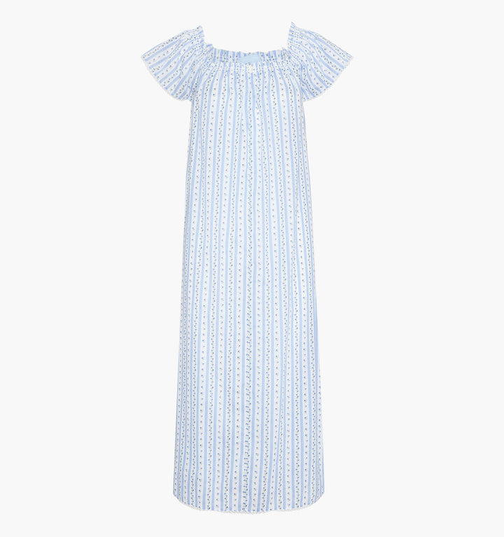 The Therese Nightgown - Blue Petal Stripe