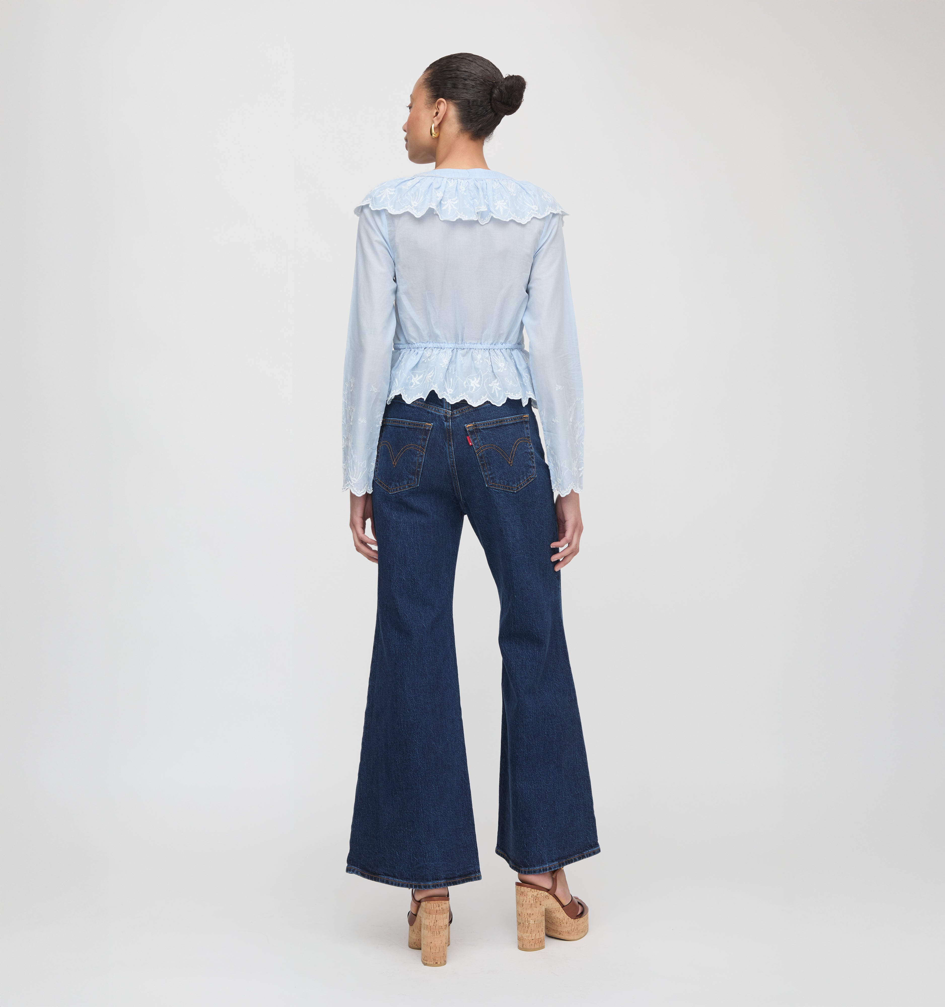 The Zoya Top - Powder Blue with White Embroidery