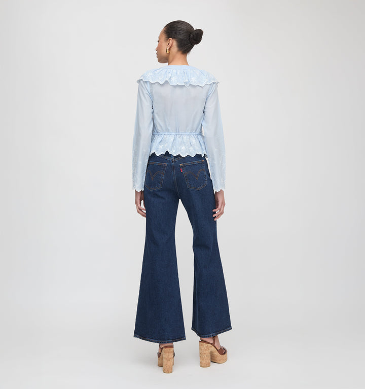 The Zoya Top - Powder Blue with White Embroidery