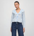 The Zoya Top - Powder Blue with White Embroidery