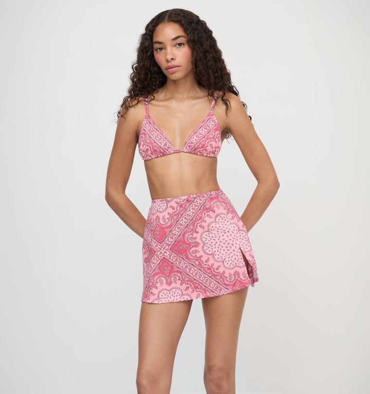 The Zuri Swim Skirt - Berry Paisley Scarf