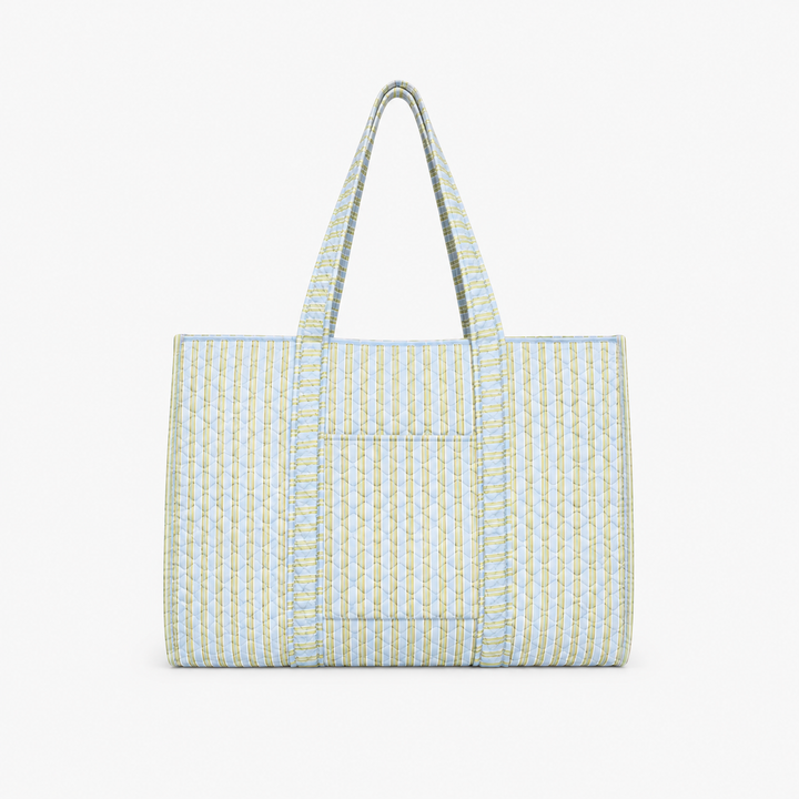 The Quilted Tote Bag - Blue/Green Stripe