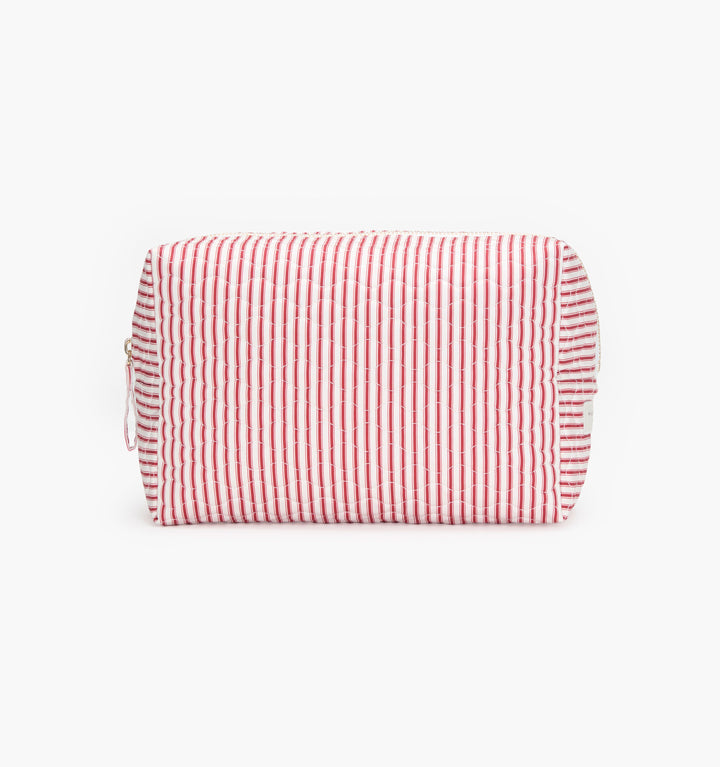 The Quilted Cosmetic Bag - Red Ticking Stripe